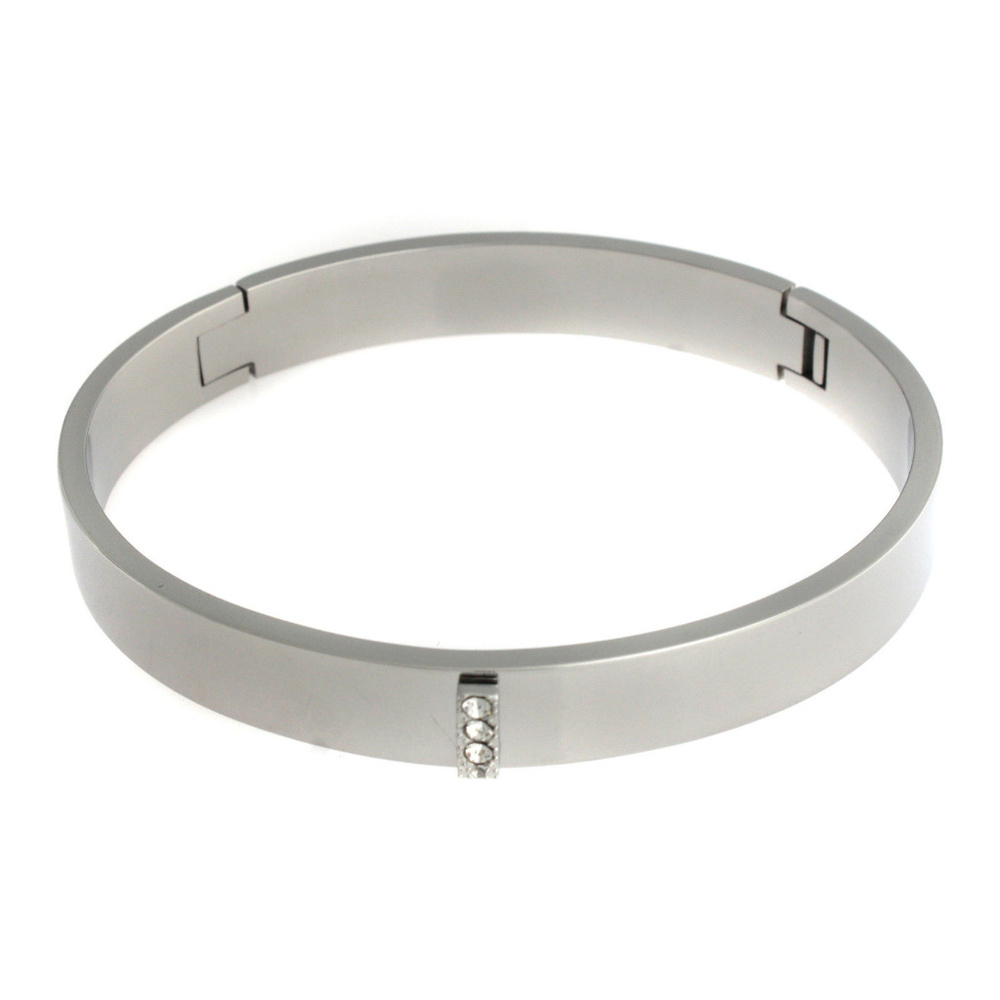 Steel by Design Crystal Hinged Bangle Bracelet